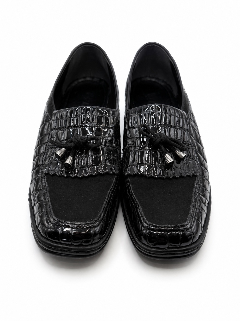 Etienne Aigner Black Croc Embossed Leather Kiltie Loafers Women’s Shoes 5.5-6